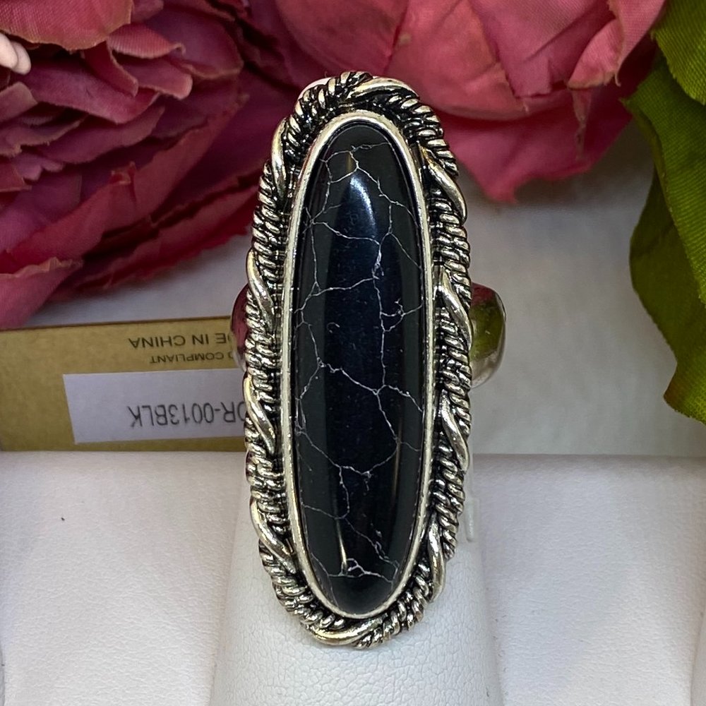Southwestern Ring Black Stone Silver Western